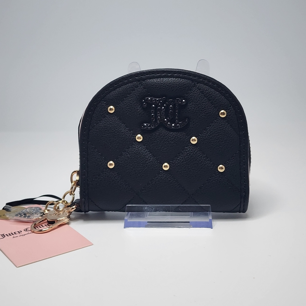 Juicy Couture Black Quilted Coin Purse with Mirror NWT Gold Studs & JC Logo